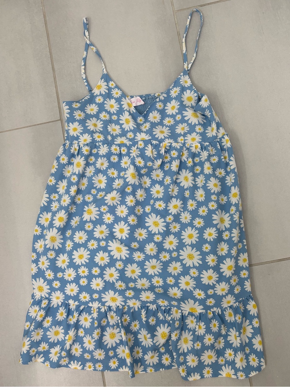 Pink Lily Blue Daisy Print Smocked Sundress